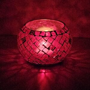 Mosaic Glass Candle Holder Bowl Multicolored Brown Tones Votive/Tealight EUC